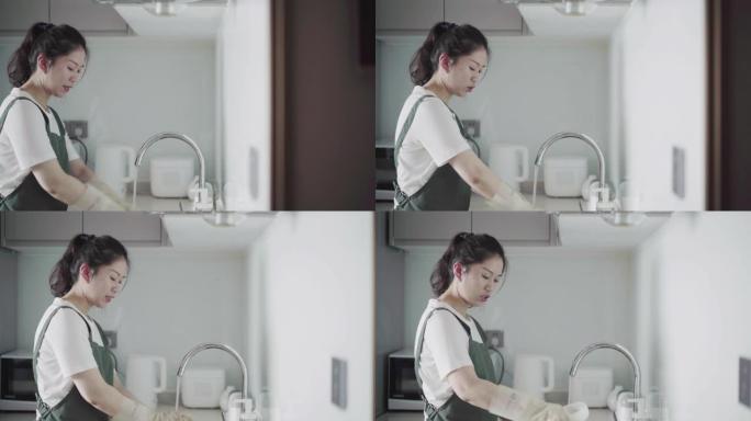 亚洲女性厨房洗碗女士女人家庭主妇