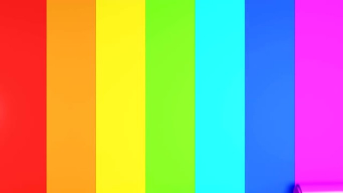 美丽的彩色塑料胶带卷下来，在屏幕上形成彩虹。彩色条纹覆盖屏幕的3d动画。阿尔法面具。