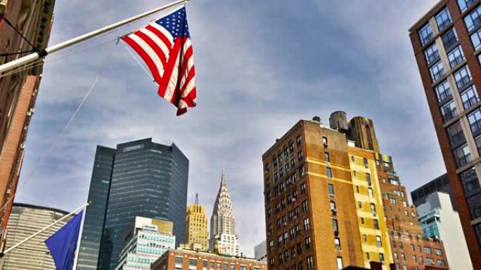 美国国旗。帝国大厦。财务办公室。经济和美国的象征。