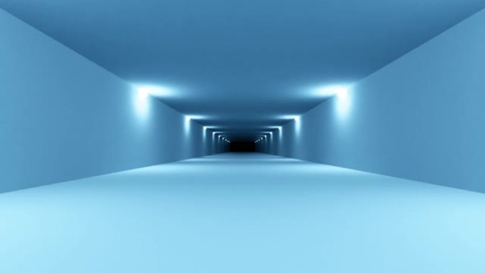 未来派蓝色科幻隧道内部。科幻走廊。摘要现代技术背景。无缝循环3D渲染动画4k UHD