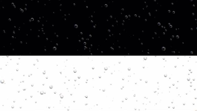 美丽的气泡水下上升宏观无缝。带有dop模糊的静止水中特写稀有气泡的循环3d动画。黑白背景版本。