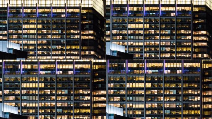 美国纽约市延时办公室窗口之夜，以实现后期工作概念
