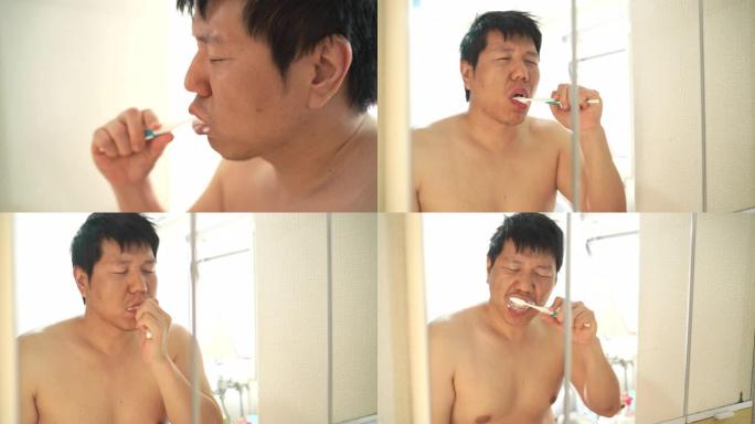亚洲男子早上刷牙三枪