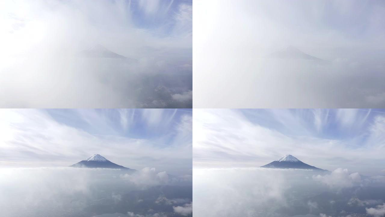 富士山的鸟瞰图早晨有很多云。