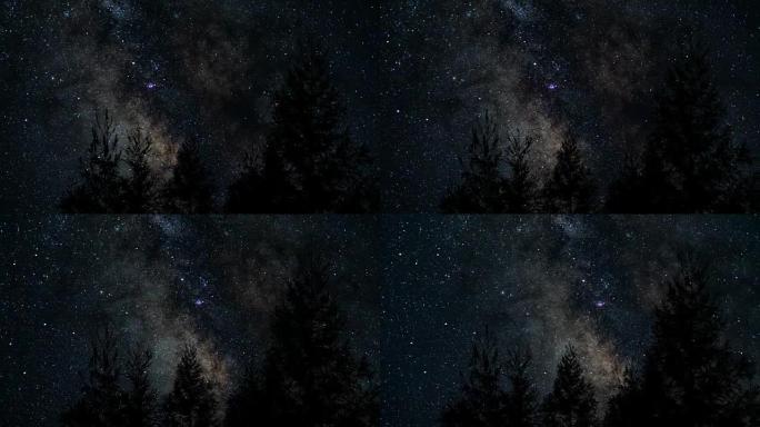 夜晚的银河流星雨星轨星星旋转延时