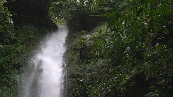 4k，雨林中的特写瀑布。