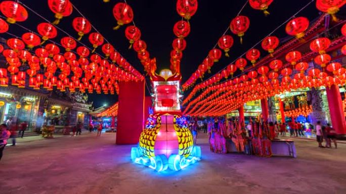 泰国曼谷中国寺庙灯谜喜庆红色
