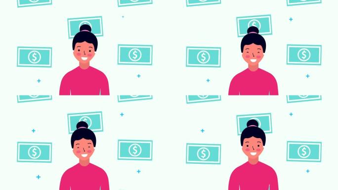 拥有钞票的年轻女商人