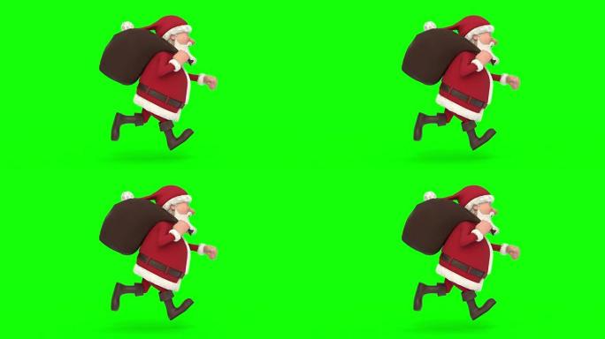绿色背景上的圣诞老人。无缝循环3d动画。侧视图