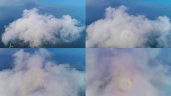 日冕的鸟瞰图白云穿梭云雾穿梭