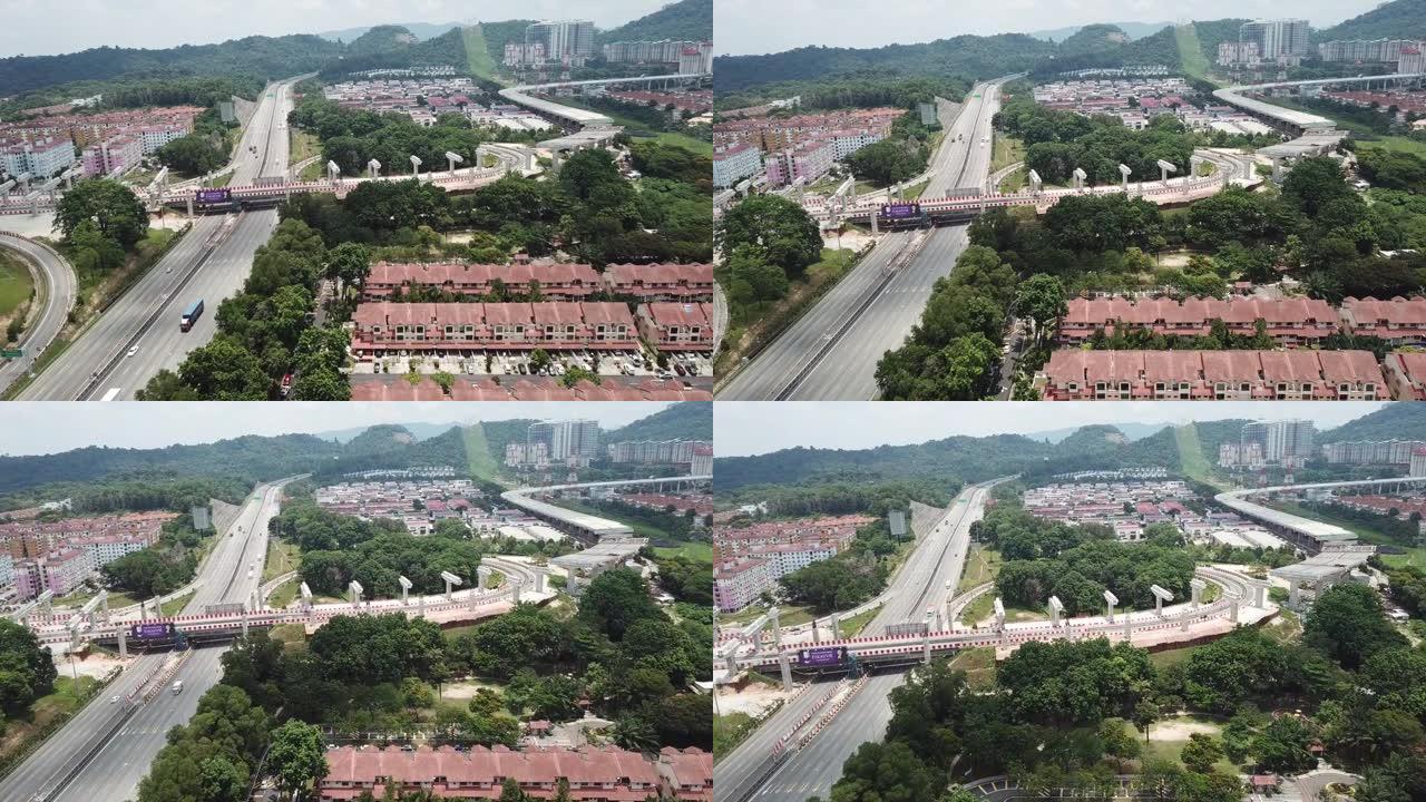 在限制秩序运动期间，马来西亚八打灵白沙罗地区附近的南北公路正上方的无人机视图