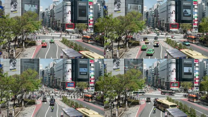 日本过马路的人日本城市车流延时过马路的人