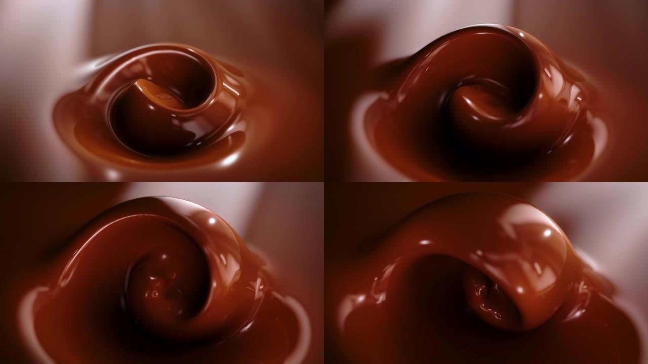 4k慢动作中的液体巧克力背景