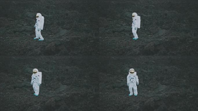 未知星系中的宇航员探索崎landscape的景观