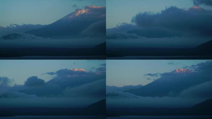 4k时间推移与多莉拍摄富士山在日落时间，山梨，日本。