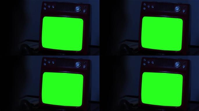 复古电视晚上绿屏。
