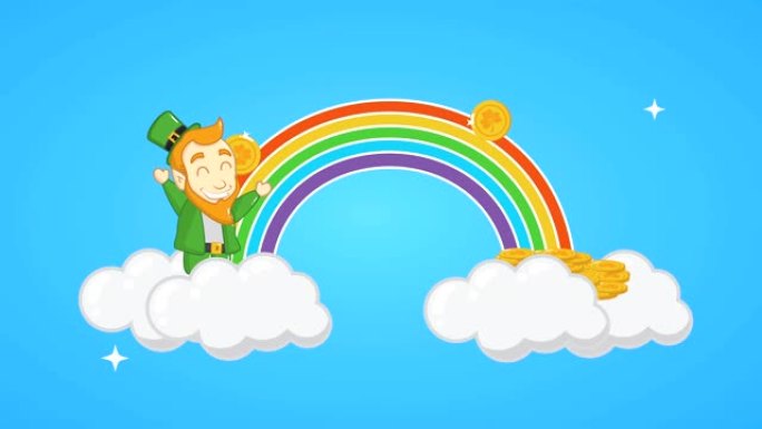 圣帕特里克节动画卡与彩虹中的精灵