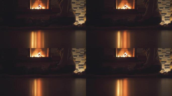 在壁炉旁休息的浪漫夫妇