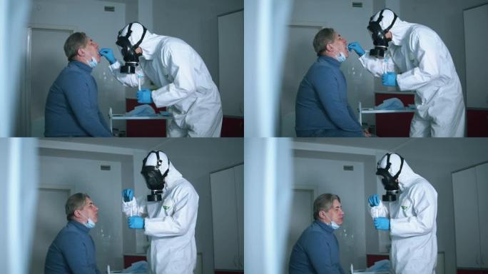 医务人员正在采集患者的生物样本进行测试。病冠状病毒病人在医院，新型冠状病毒肺炎概念。