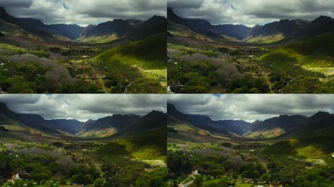 南非西开普省Jonkershoek山谷的航拍视频