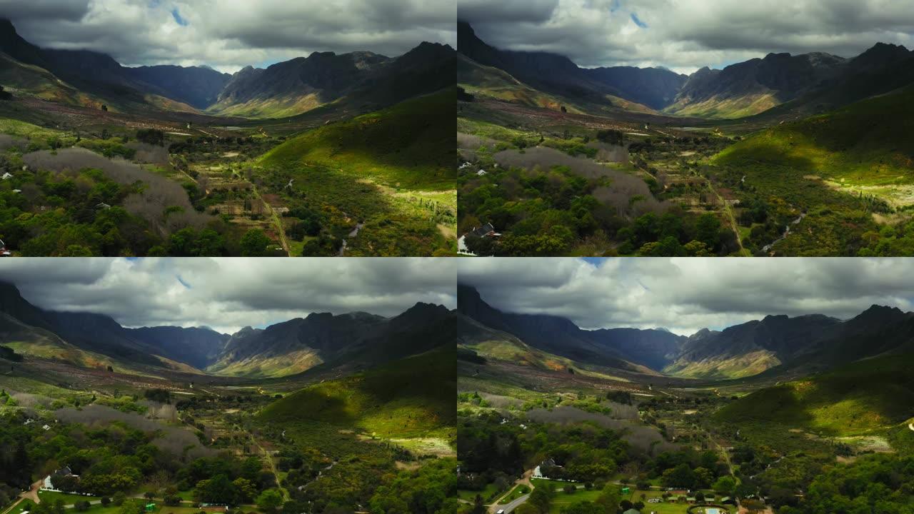 南非西开普省Jonkershoek山谷的航拍视频