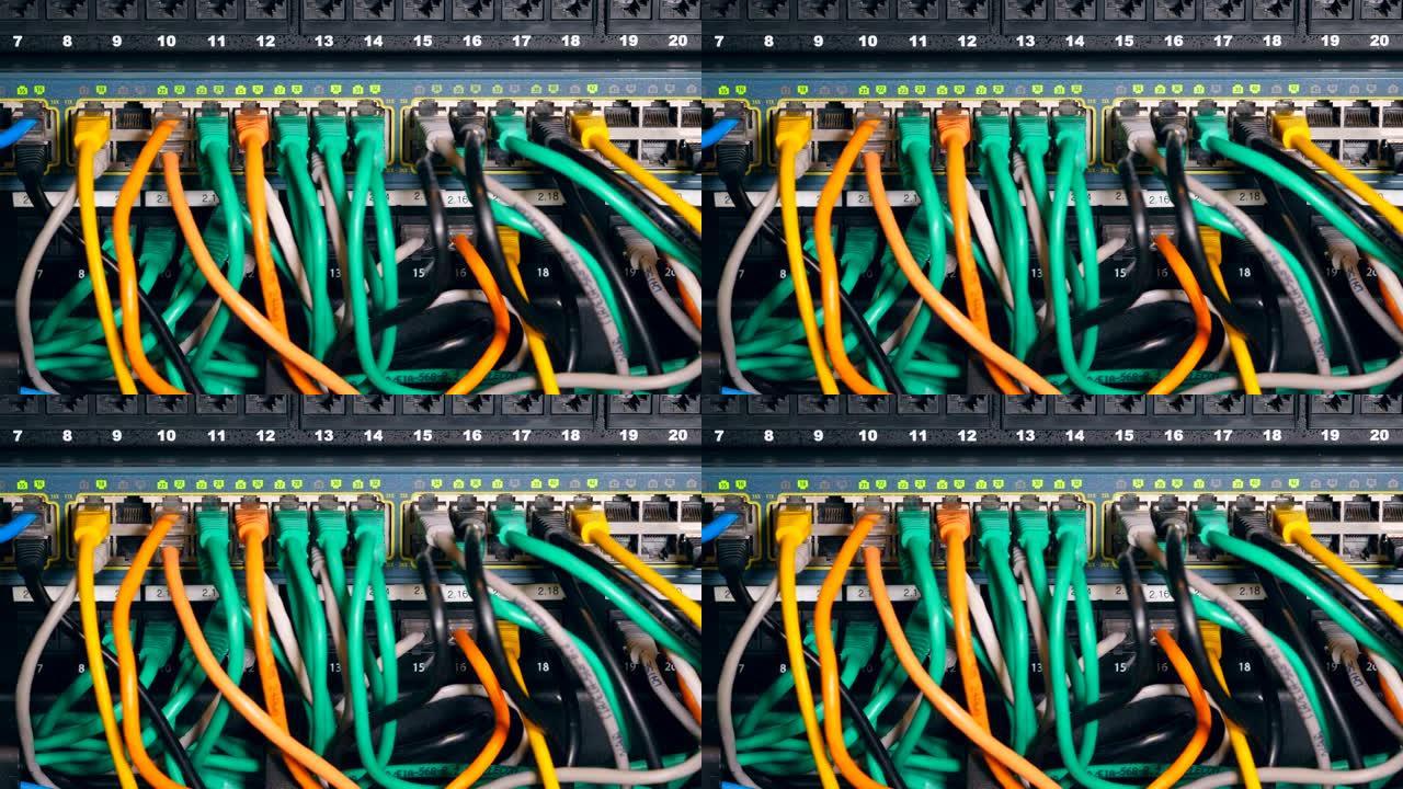 数据中心计算机有许多插线。