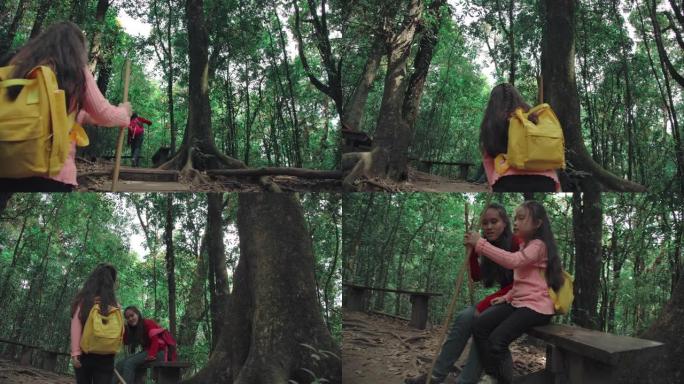 有趣的儿童女孩之旅在雨林度假活动