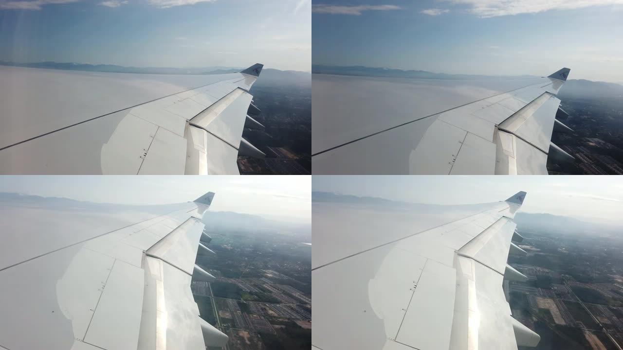 从机场跑道起飞的航班从窗口观看