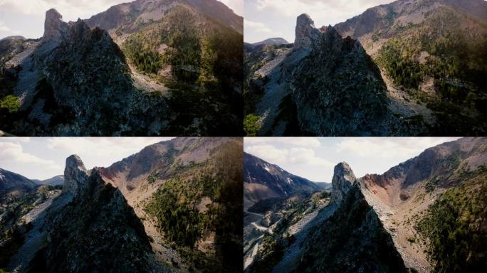 加利福尼亚州优胜美地国家公园美丽的道路和巨大的落基山山脊的史诗空中背景拍摄