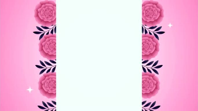美丽的粉红玫瑰花卉花园框架动画