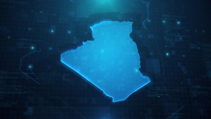 阿尔及利亚地图，蓝色动画背景为4k UHD