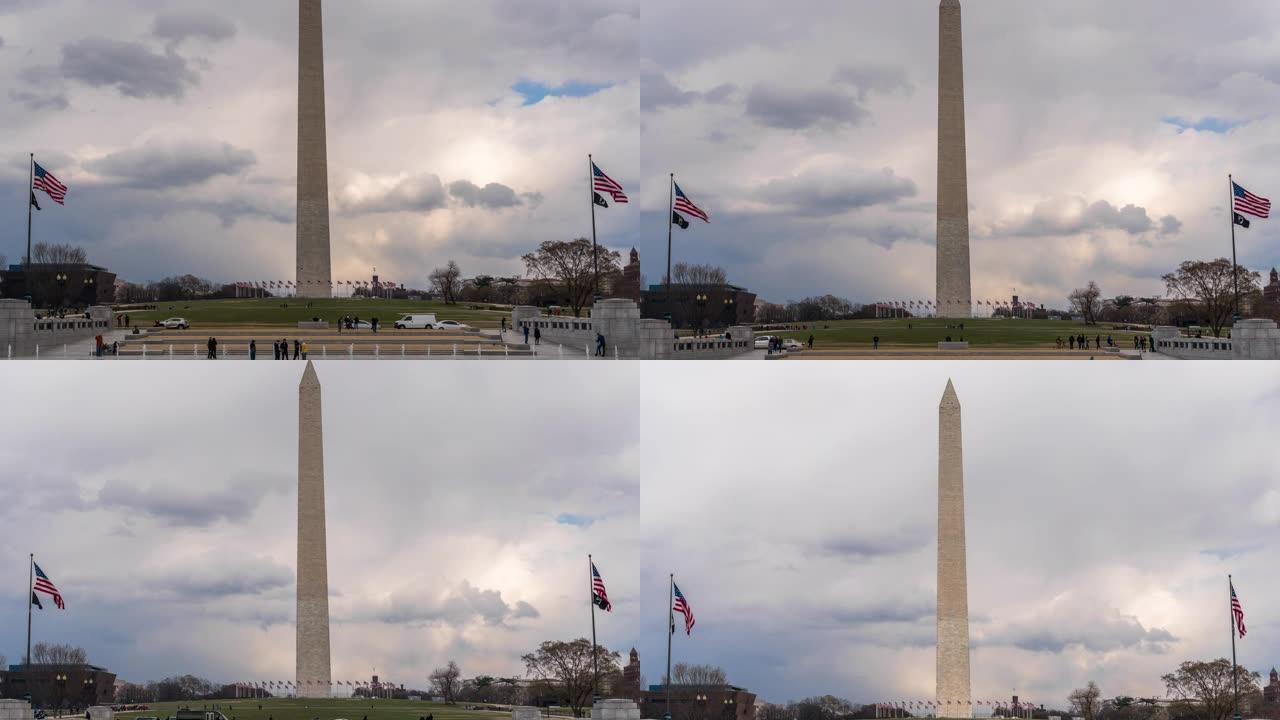 4K时间推移的华盛顿纪念碑是一个方尖碑在美国华盛顿特区的国家广场，建筑和吸引力的概念