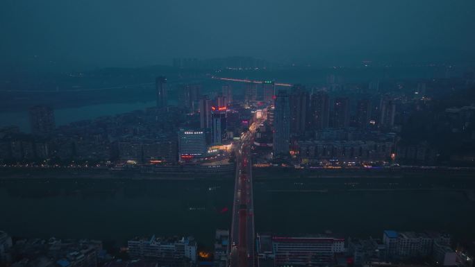 四川泸州城市夜景航拍4K