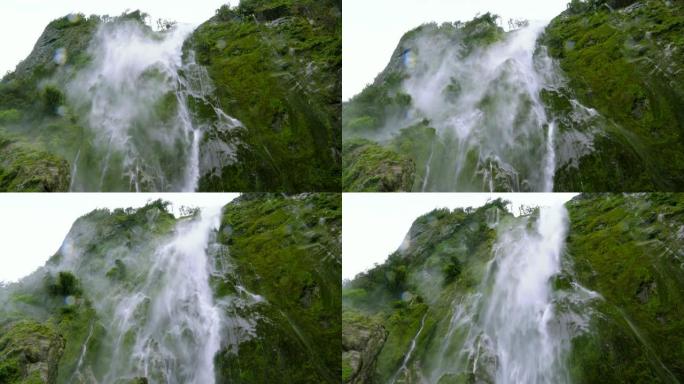 水从绿色悬崖上层叠下来
