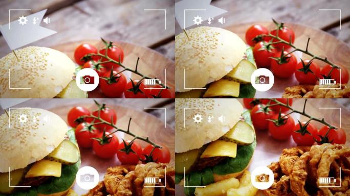 在数码相机上拍摄食物的照片
