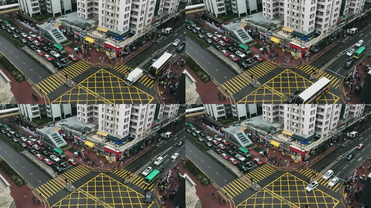 香港十字路口的高角度视频
