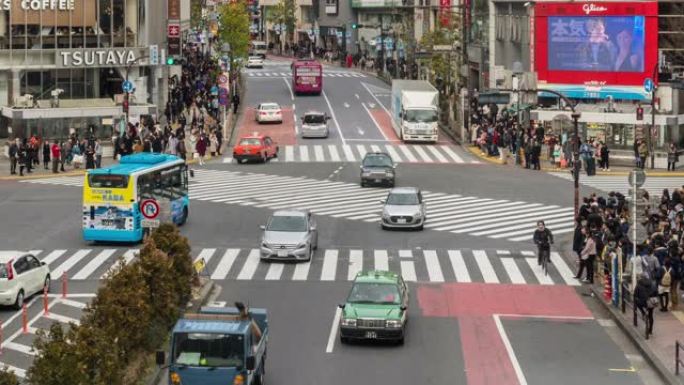 日本东京涩谷十字路口与人群的时间流逝