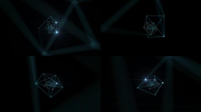 带dop模糊的节点中闪烁的连接线穿过。抽象空间技术概念。循环3d动画。
