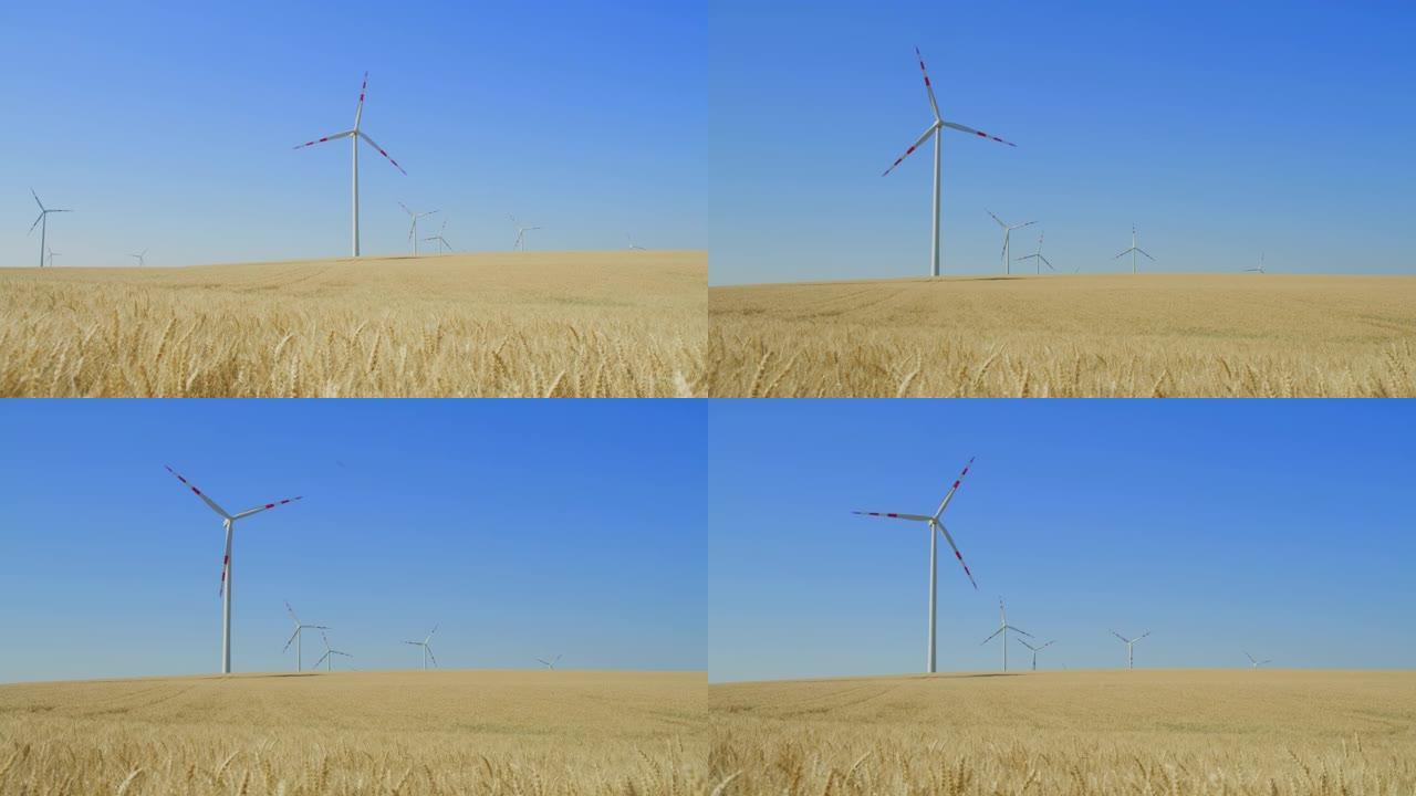 在金麦田里旋转的DS风力涡轮机
