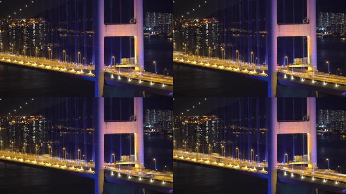 香港青衣地区青马大桥的交通。