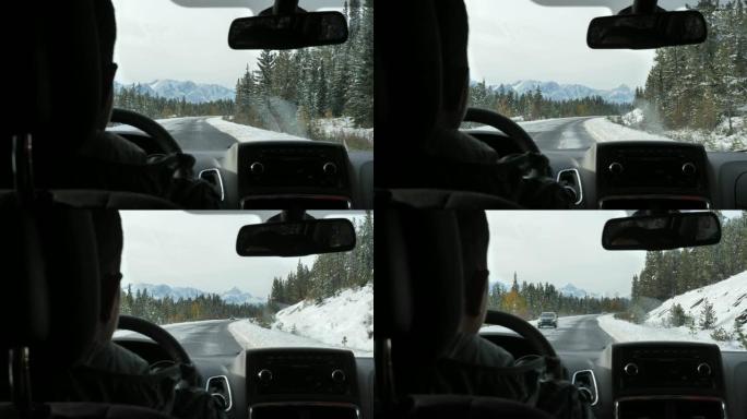 男子在冬天开车行车记录街拍车载镜头