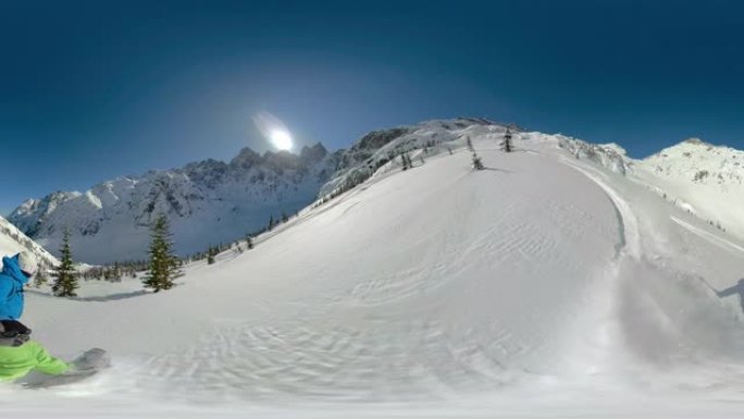 自拍照: 极端滑雪者将覆盖落基山脉的香槟粉切碎。