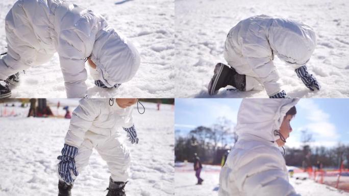 欢快的孩子在雪地里玩耍