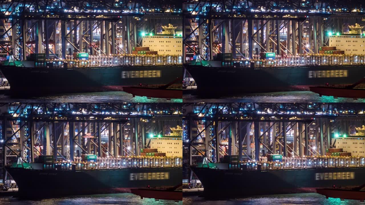 延时: 晚上在香港青衣港海运集装箱港装船货运
