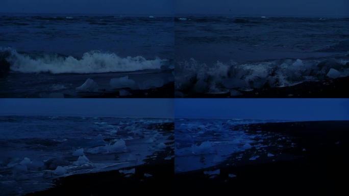 钻石海滩。漂浮在海上的冰川