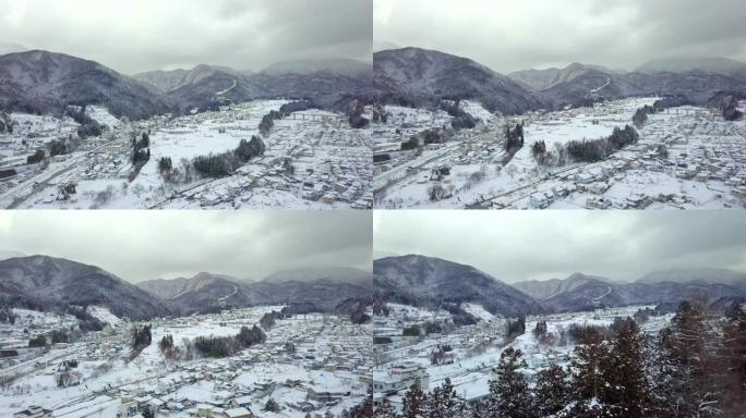 日本长野山内冬季雪的鸟瞰图