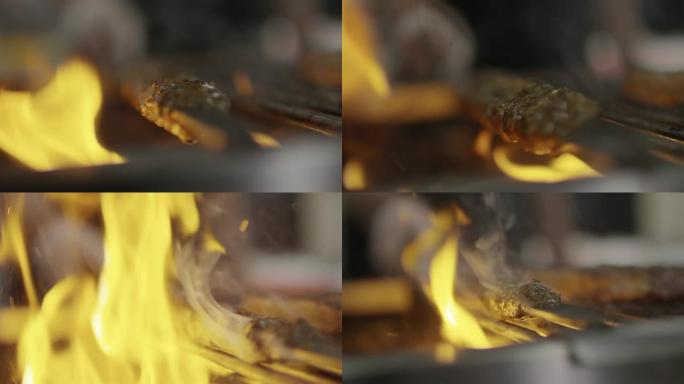 烤肉串烧烤过程烤肉串