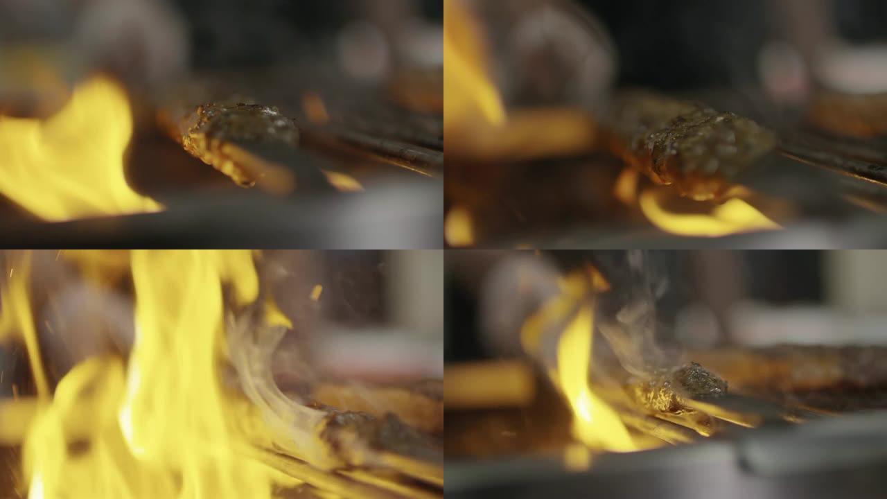 烤肉串烧烤过程烤肉串