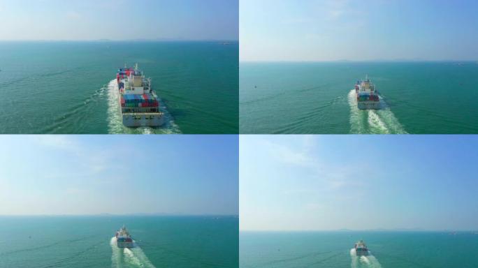 海洋出口集装箱船的航拍