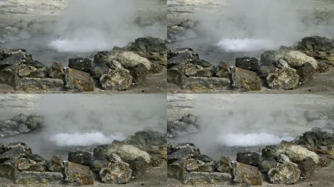 在葡萄牙亚速尔群岛圣米格尔的温泉Furnas喷气孔中煮沸的水。4k